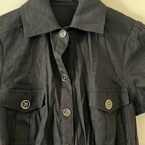 Y2K Bebe Black Gold Buttons Clasp Linen Blend Dress Feminine Club Event Party - Picture 7 of 11